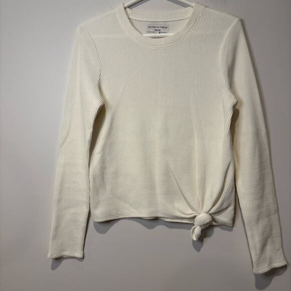 Madewell Texture & Thread Women's Long Sleeved Tie Front Ribbed Shirt Top Small - Picture 4 of 5